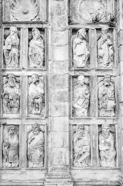 Arkitektoniska Detaljer Fasad Santiago Compostela Katedral Spanien Svartvit Bild — Stockfoto