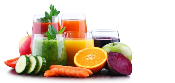 Verres Avec Jus Fruits Légumes Frais Biologiques Régime Désintoxication — Photo