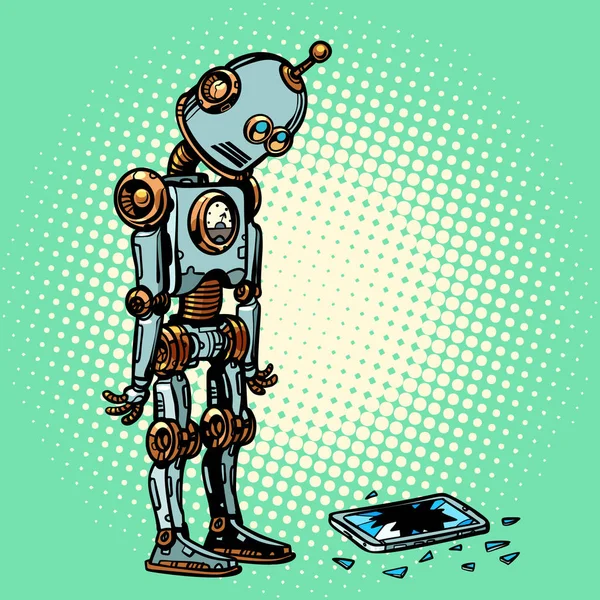 Ρομπότ Και Χαλασμένη Οθόνη Τηλεφώνου Ποπ Τέχνη Ρετρό Διανυσματική Απεικόνιση — Φωτογραφία Αρχείου