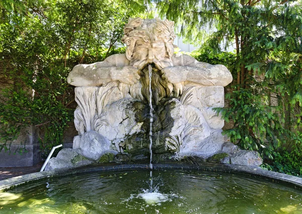 Brunnen Mit Historischer Figur Sprudelt Aus Dem Mund Rosarium Baden — Stockfoto