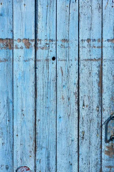 Fragmento Porta Madeira Muito Antiga Com Tinta Azul Rachada Placas — Fotografia de Stock