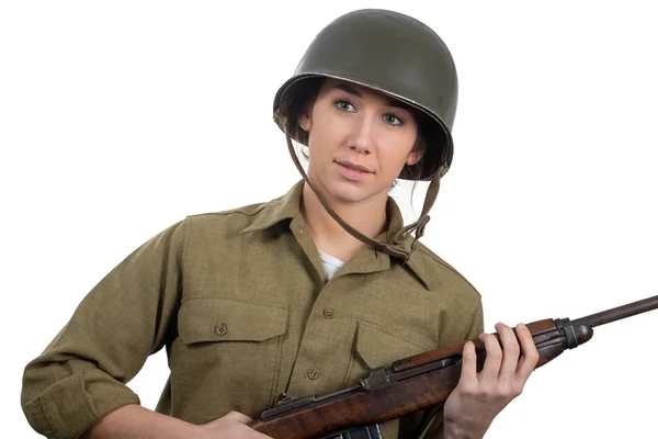 Una Bonita Joven Vestida Con Uniforme Militar Americano Wwii Con — Foto de Stock