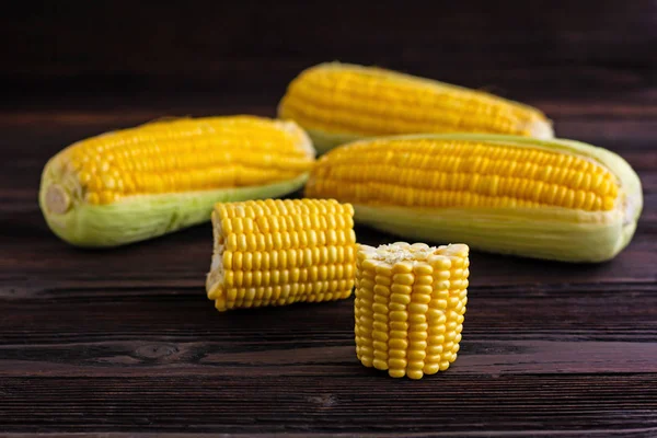 Sweet Corn Wooden Table Background — Stock Photo, Image