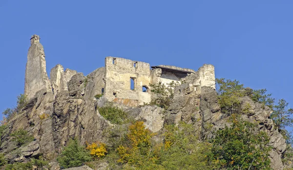 Ruína Castelo Sobre Pequena Cidade Duernstein Wachau Uma Parte Vale — Fotografia de Stock