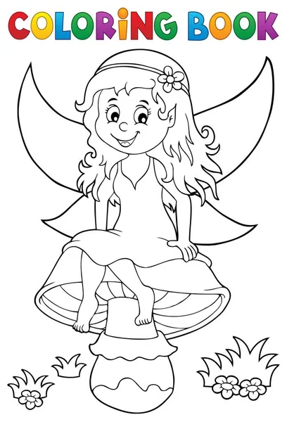 Coloring Book Fairy Sitting Mushroom Picture Illustration — Stock Photo, Image