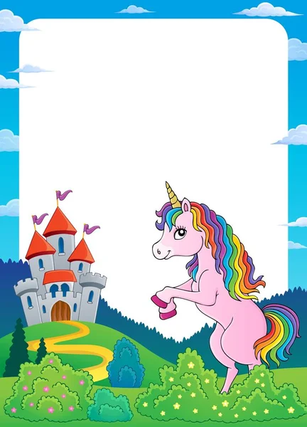 Unicorn Castle Theme Frame Picture Illustration — Stock Photo, Image