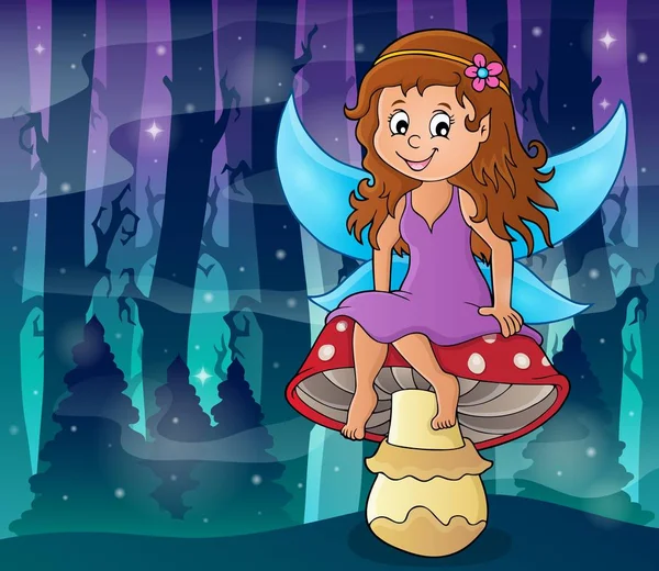 Fairy Sitting Mushroom Theme Picture Illustration — Stock Photo, Image