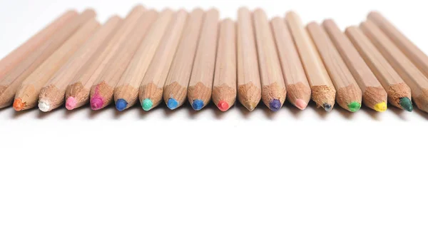 Set Artist Pencils Row White Table Space Text Pamoramic Image — Stock Photo, Image