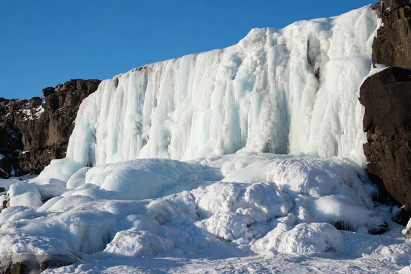 Zmrazený Vodopád Oexarfoss Národním Parku Thingvellir Island Evropa — Stock fotografie