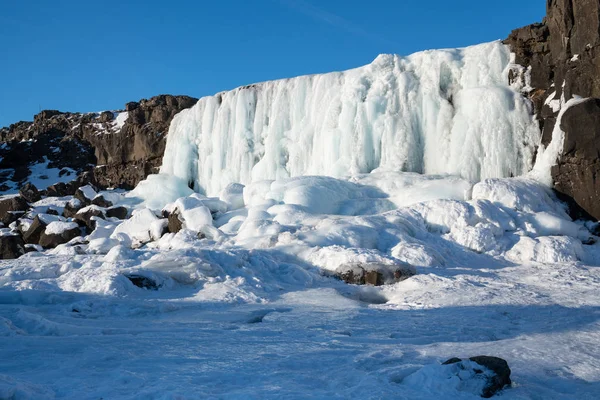 Thingvellir Ulusal Parkı Zlanda Avrupa Donmuş Şelale Oexarfoss — Stok fotoğraf