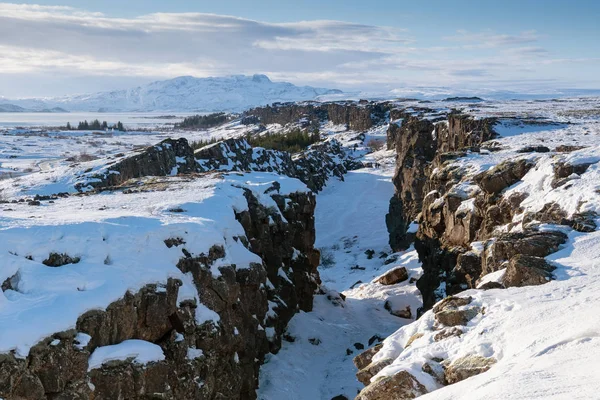 Panoramabild Över Det Vackra Landskapet Nationalparken Thingvellir Vintern Island Europa — Stockfoto