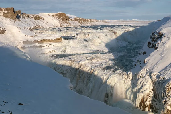 Immagine Panoramica Della Cascata Ghiacciata Gullfoss Islanda Europa — Foto Stock