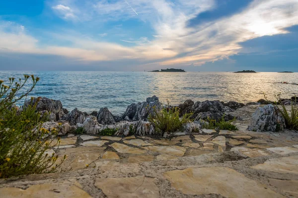 Vue Panoramique Sur Magnifique Coucher Soleil Dessus Mer Adriatique Croatie — Photo