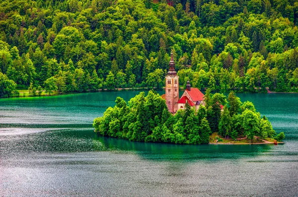 Bled Lake Church Island Aerial Background Slovenia — Stock Photo, Image