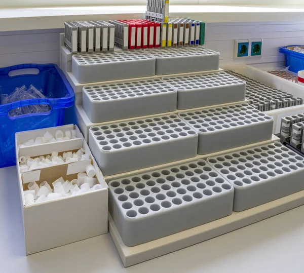 Closeup Shot Medical Sample Racks — Stock Photo, Image