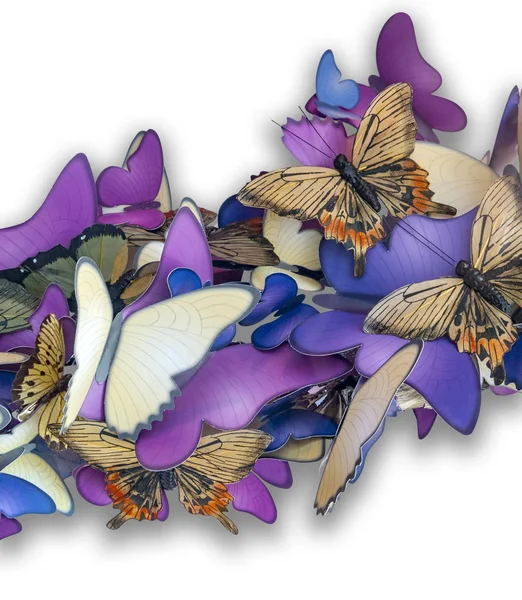 白地に影のついた紙で作ったカラフルな蝶の飾り — ストック写真