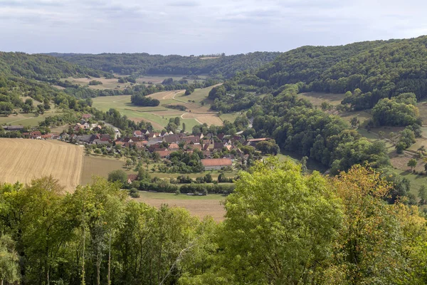 Vista Aérea Que Muestra Pueblo Llamado Baechlingen Cerca Langenburg Hohenlohe —  Fotos de Stock