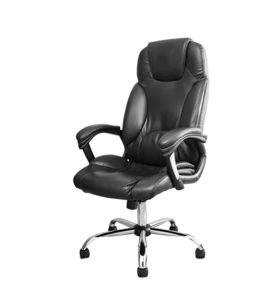 办公椅是用黑色皮革做的 被白色背景隔离 有快捷方式 — 图库照片