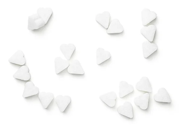 Zuckerwürfel Herzform Isoliert Auf Weißem Hintergrund Ansicht Von Oben — Stockfoto