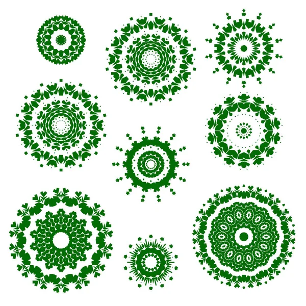 Zielone Ozdobne Kręgi Orientalne Ozdoby Geometryczne Białym Tle — Zdjęcie stockowe