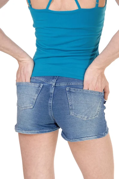 Una Imagen Cerca Espalda Culo Una Joven Mujer Pie Pantalones — Foto de Stock