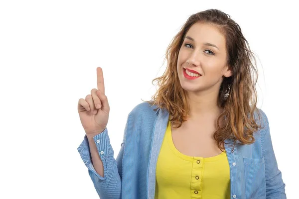 Feliz Sorrindo Jovem Mulher Mostrando Uma Placa Branco Vazio Com — Fotografia de Stock