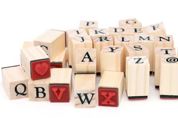 Nahaufnahme Von Typen Stempeln Mit Holzgriff Das Alphabet — Stockfoto