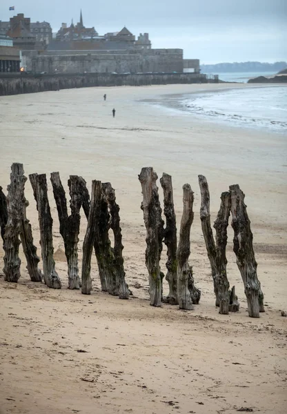 Utsikt Över Stranden Och Gamla Stan Saint Malo Bretagne Frankrike — Stockfoto