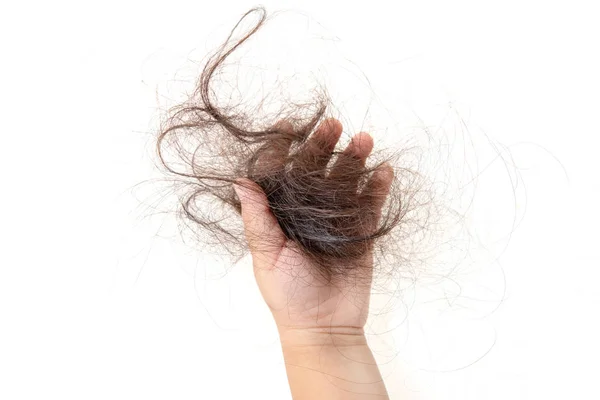 Dětská Ruka Uchopení Ztracené Vlasy Izolované Bílém Pozadí — Stock fotografie