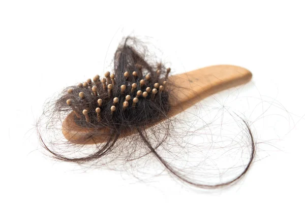 Haarausfall Pinsel Mit Verlorenen Haaren Darauf Isoliert Auf Weißem Hintergrund — Stockfoto