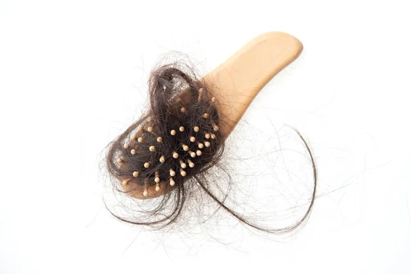 Haarausfall Pinsel Mit Verlorenen Haaren Darauf Isoliert Auf Weißem Hintergrund — Stockfoto