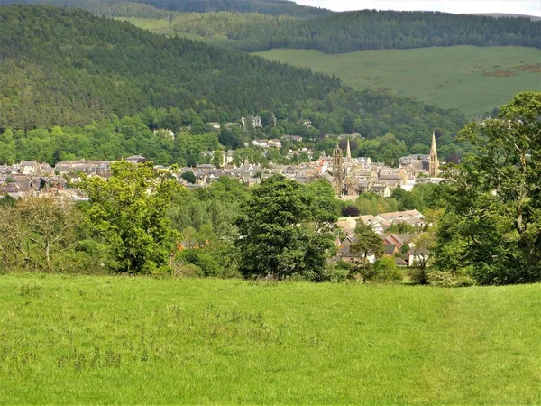 Kilátás Városra Peebles Található Egy Zöld Völgyben Skót Határ Skócia — Stock Fotó