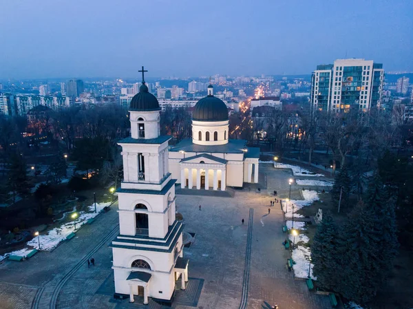 Vista Aérea Del Centro Ciudad Chisinau Por Noche Con Luces —  Fotos de Stock