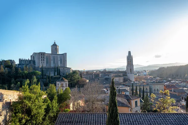 Paisaje Urbano Girona Medieval España Con Basílica San Félix Catedral —  Fotos de Stock