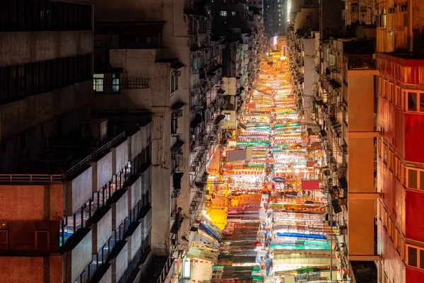 Veduta Aerea Dell Illuminazione Del Mercato Notturno Temple Street Kowloon — Foto Stock