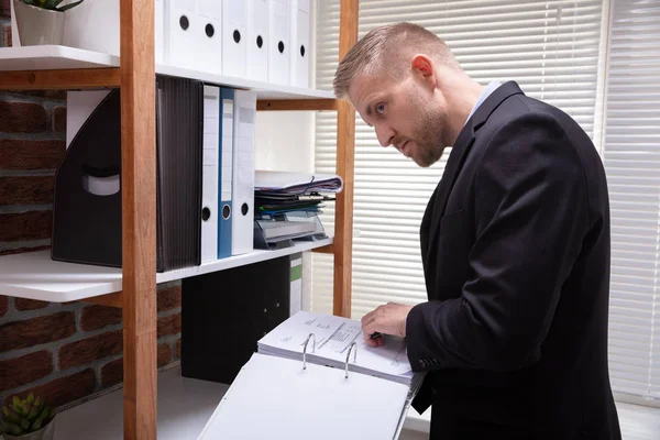 Close Businessman Examining Invoice Document Secretly Office — Stock Photo, Image