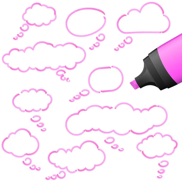 Illustration Thought Bubbles Drawn Highlighter Colored Pink — Stock Photo, Image