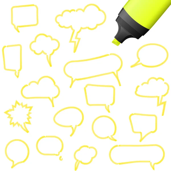 Illustration Speech Bubbles Drawn Highlighter Colored Yellow — Stock Photo, Image