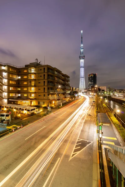 Japonya Tokyo Skytree Günbatımı Tokyo Skytree Japonya Nın Yüksek Müstakil — Stok fotoğraf