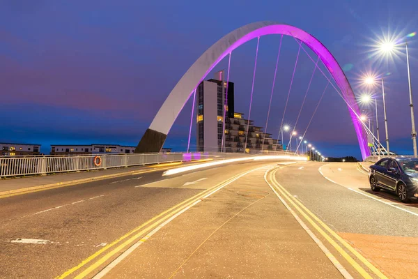 River Clyde Günbatımı Alacakaranlık Boyunca Clyde Arc Köprü Glasgow City — Stok fotoğraf