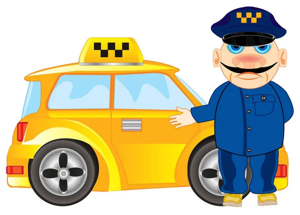 Illustration Vectorielle Des Hommes Dessin Animé Chauffeur Taxi Invitant Passager — Photo
