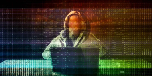 Cyber Attack Online Con Hacker Accediendo Datos Robados — Foto de Stock