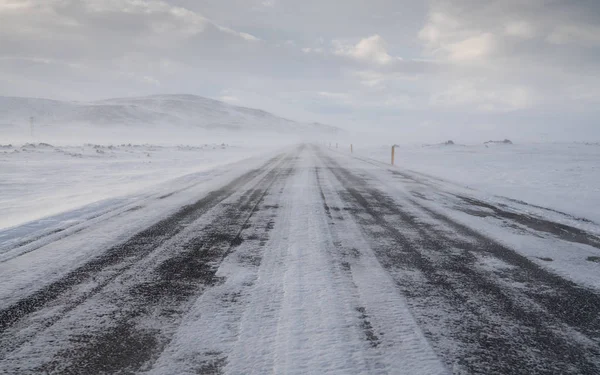 Droga Śnieżycę Zima Islandii Europa — Zdjęcie stockowe