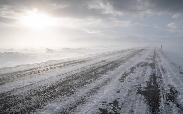 Estrada Para Nevasca Inverno Islândia Europa — Fotografia de Stock