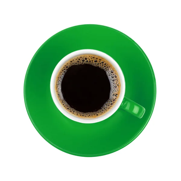 Полная Чашка Черного Американо Растворимого Кофе Зеленом Блюдце Изолированном Белом — стоковое фото