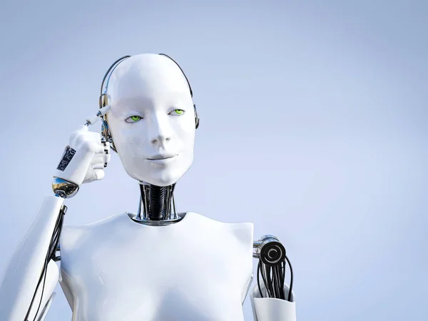 Representación Robot Femenino Que Parece Que Está Pensando Algo Usando — Foto de Stock