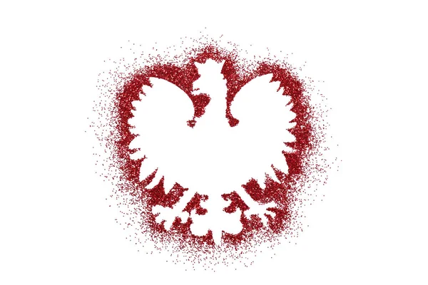 Polnische Wappenform Auf Rotem Glitzern — Stockfoto