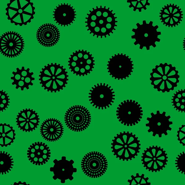 Abstract Black Flat Gears Seamless Pattern Green Background — Stock Photo, Image