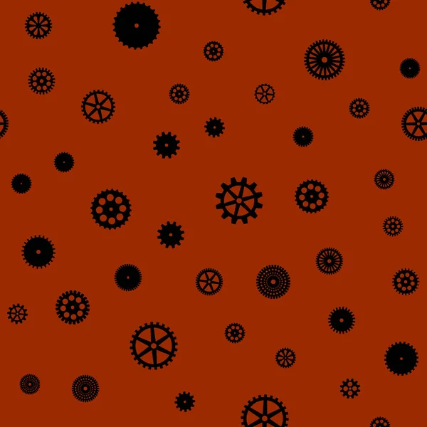 Abstract Black Flat Gears Seamless Pattern Orange Background — Stock Photo, Image