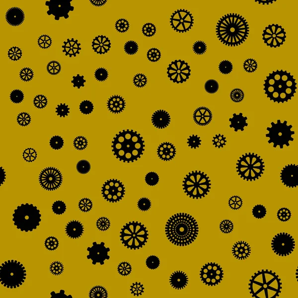 Abstract Black Flat Gears Seamless Pattern Yellow Background — Stock Photo, Image